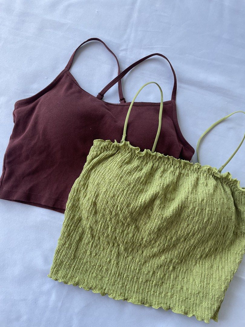 GU Cropped Padded Tops (Category: Sleeveless) located in Subic. Submitted by sleevesandbottoms (Listing ID 1468280282, Image 1). Description: GU Cropped Padded Tops ₱550 for two plus shipping fee Brown x Green | Medium 🚚 J&T Olongapo City .