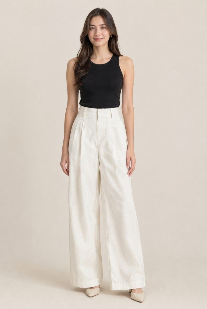 GU Wide Pleated Pants (Category: Other Bottoms) located in Angeles City. Submitted by miss_independent01 (Listing ID 1468081343, Image 1). Description: GU Wide Pleated Pants Color: Off-White Width: 13.5 (Small on tag) Length: 35 MOP: Gcash ✅ Mine Now, Pay Now ✅ First to Pay, Gets the Item 📍 PAMPANGA Courier: JnT 🚚🚚 PM 💌.