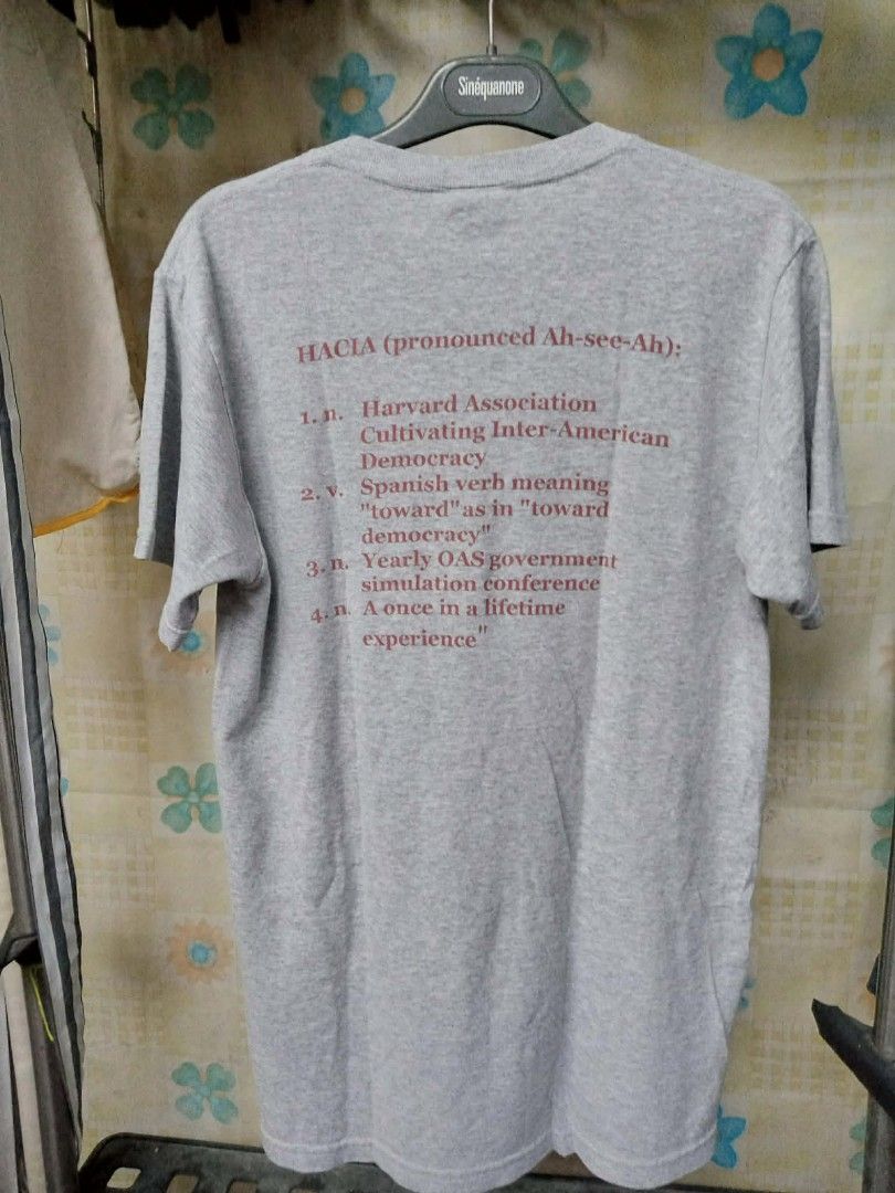 Harvard 2006 T-Shirt (Category: Tshirts & Polo Shirts ) located in Pasig City. Submitted by rjkfindsofficial (Listing ID 1468133920, Image 2). Description: - Vintage 2006 HACIA Democracy conference t-shirt from Panama - Grey color with double-sided graphic prints (event logo on chest, phonetic spelling and definition on back) - Fruit of the Loom Heavy Cotton tag - Size: Small - Material: 90% cotton, 10% polyester (Made in Honduras) - Condition: C