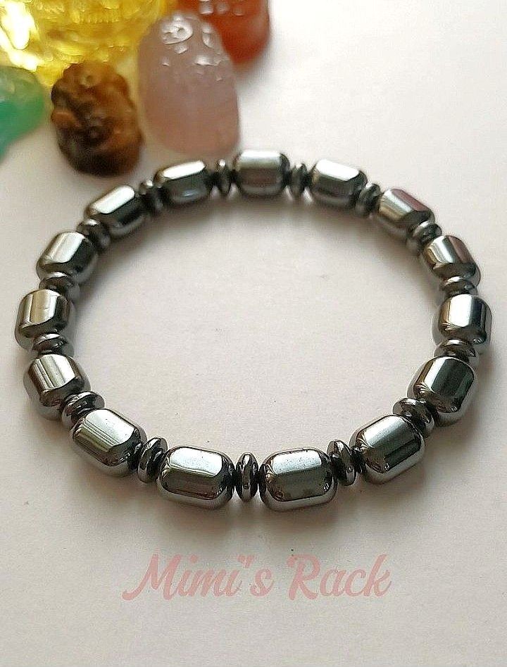 Hematite Barrel Bracelet (Category: Bracelets) located in Taguig. Submitted by mimisrack (Listing ID 1468205857, Image 3). Description: 🩶Sleek shine with modern edge. -Hematite barrel-shaped stone beads -Smooth polished metallic finish -Comfortable bracelet for everyday wear -Hematite is associated with grounding, focus, and protection -A stylish bracelet that adds a bold and contemporary touch 🧿 Bead size: 8mm 💎Gems & crystals are energized a