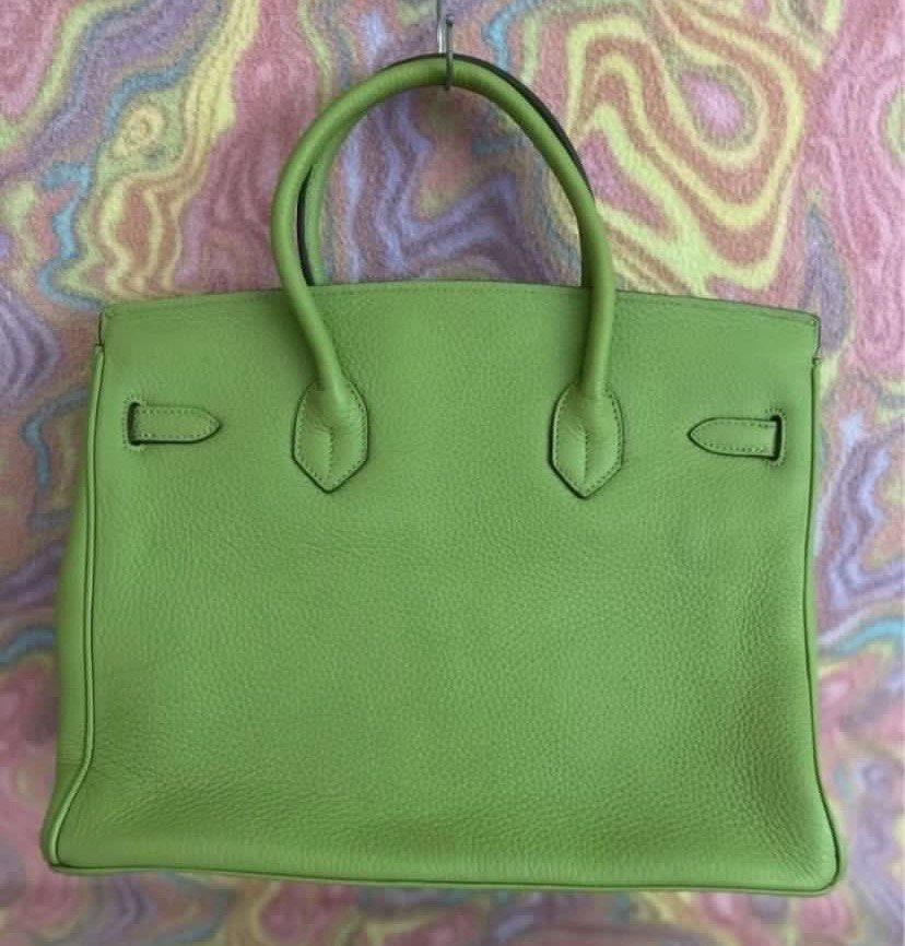 Hermes Birkin Handbag Green (Category: Luxury Bags & Wallets) located in Muntinlupa City. Submitted by hollieberrygirl (Listing ID 1468137479, Image 2). Description: Light Green Tote Bag Unused, stored Coded Approx measurements L 13” W 7.5” H 11” ₱8,850 SF c/o buyer.
