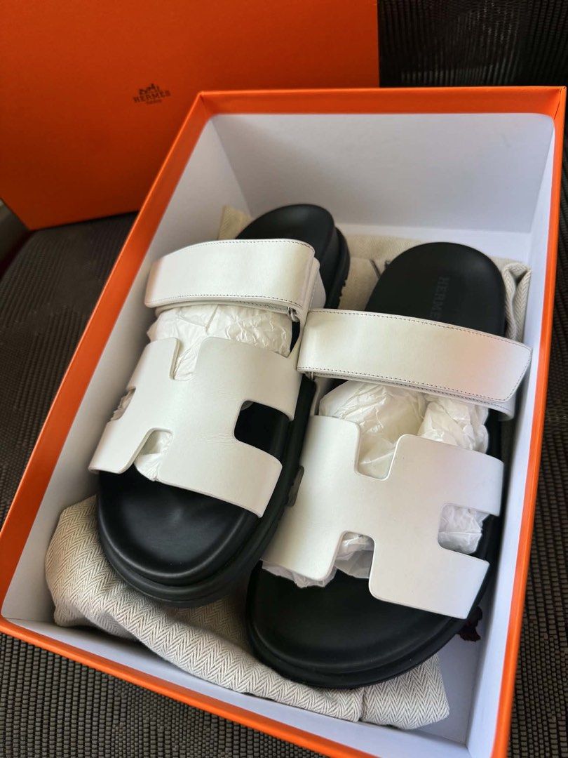 Hermes Chypre White (Category: Flats & Sandals) located in Manila. Submitted by chuchay2020 (Listing ID 1468184234, Image 1). Description: - Brand: Hermes Chypre Sandals - Condition: Worn once - Inclusions: Complete with original box, dust bag, paper bag RFS: Wrong size .