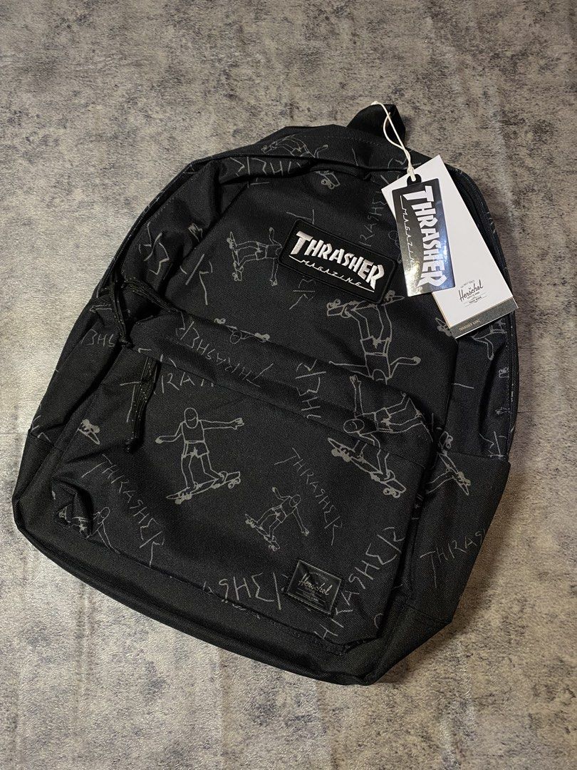 Herschel x Thrasher Gonz (Category: Backpacks) located in Manila. Submitted by kiddrevoo (Listing ID 1468160176, Image 1). Description: Herschel x Thrasher Gonz Classic XL Backpack in black. • Capacity: 30 Liters (Dimensions: 17.5” H x 12.5” W x 6” D) • Material: EcoSystem™ 100% recycled 600D polyester shell with a custom-printed Thrasher interior liner • Storage: Floating interior sleeve designed to accommodate most 15” or 16” laptops • Pockets: