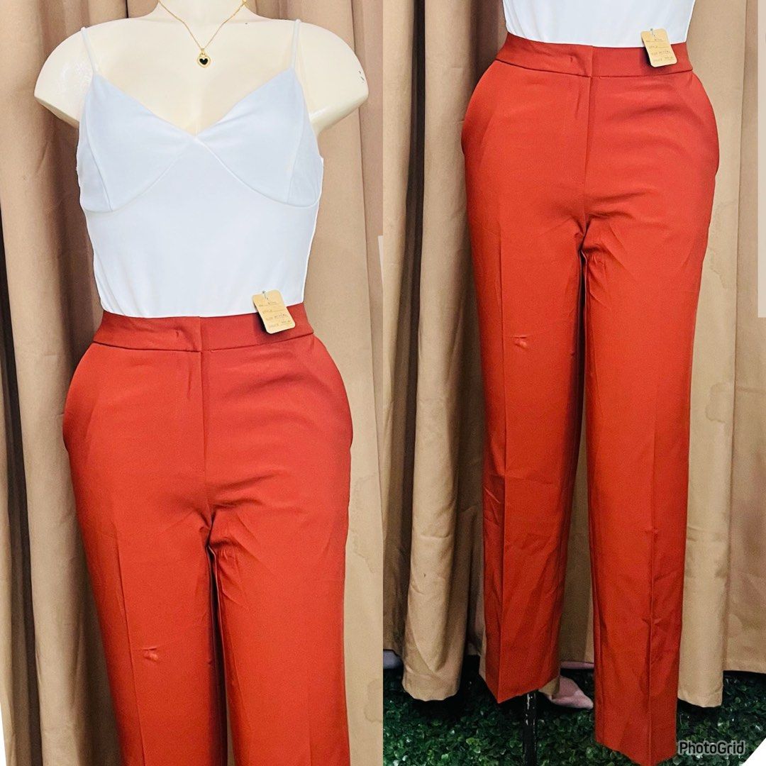 High Waist Trousers Formal Work Pants (Category: Other Bottoms) located in Manila. Submitted by bengirlclothing (Listing ID 1468138197, Image 2). Description: - SIZE: 26-27 inches -LENGTH: 35 inches -High-waist trousers and rust orange - Practical side pockets - Versatile for workwear and smart casual outfits.