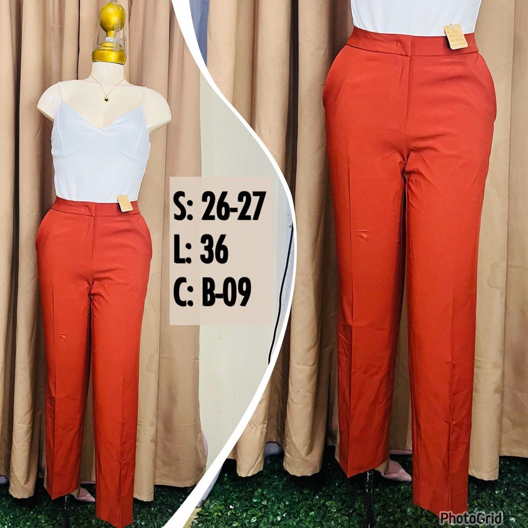 High Waist Trousers Formal Work Pants (Category: Other Bottoms) located in Manila. Submitted by bengirlclothing (Listing ID 1468138197, Image 1). Description: - SIZE: 26-27 inches -LENGTH: 35 inches -High-waist trousers and rust orange - Practical side pockets - Versatile for workwear and smart casual outfits.