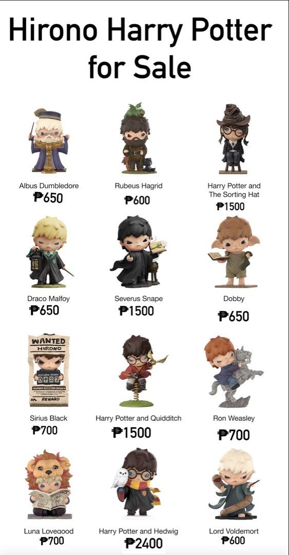 Hirono Harry Potter (Category: Designer & Blind Box Toys) located in Mandaluyong City. Submitted by KenP07 (Listing ID 1468107926, Image 1). Description: Hirono X Harry Potter All sealed foil and box popnow price in the pic PICKUP: SMDC LIGHT Residences Mandaluyong City .