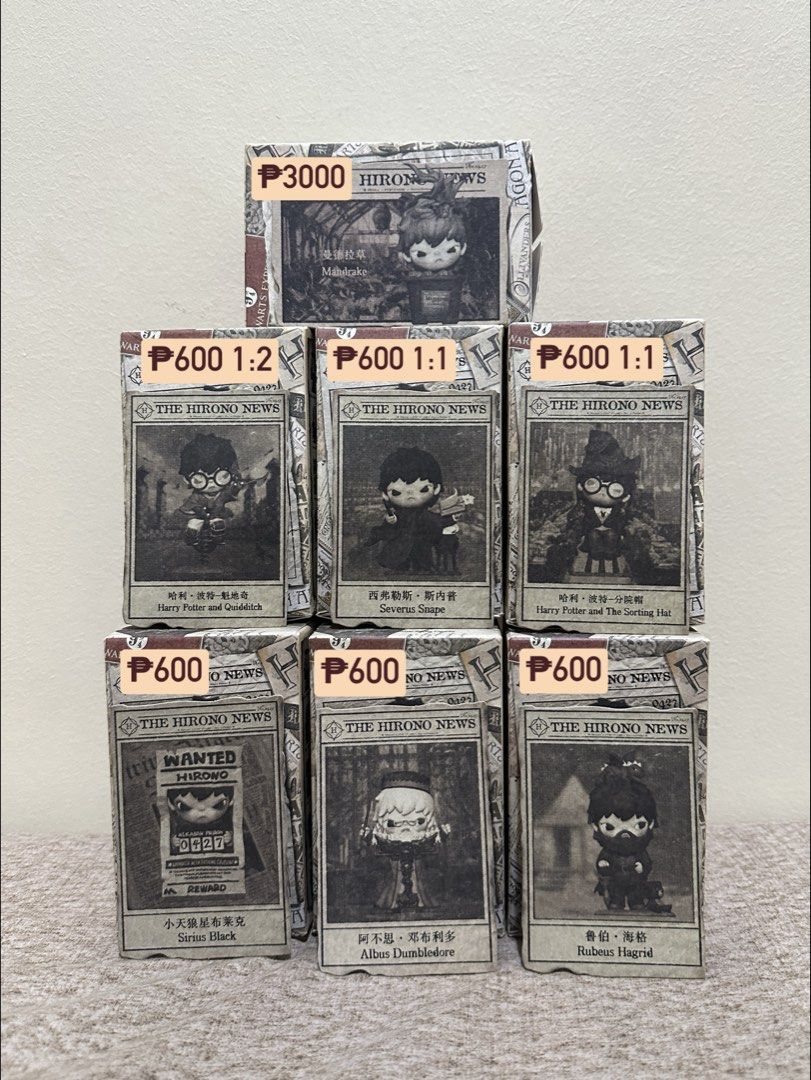 Hirono x Harry Potter (Category: Designer & Blind Box Toys) located in Manila. Submitted by inorikim (Listing ID 1468142489, Image 1). Description: WTS LFB SEALED FOIL Mandrake- ₱3000 Harry Potter and Quidditch- ₱600 1:2 Harey Potter and Sorting Hat- ₱600 1:1 Severus Snape- ₱600 1:1 For Ratio/Tingi Sirius Black- ₱600 Albus Dumbledore- ₱600 Rubeus Hagrid- ₱600 📍Las Piñas 🚚 Lalamove | SDD only.