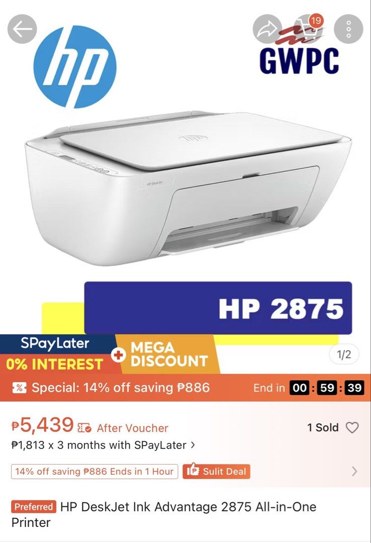 HP DeskJet Ink Advantage 2875 All-in-One Printer (Category: Printers, Scanners & Copiers) located in Manila. Submitted by torresrona12177 (Listing ID 1468144688, Image 3). Description: FOR SALE: HP DeskJet Ink Advantage 2875 Original Price: ₱5,439 Selling for only ₱4,500! - Print, Scan & Copy - Wireless Wi-Fi Printing - Mobile Printing via HP App & AirPrint - Black & Color Printing - Compact & Perfect for Home or Office Use 📌 No issues. RFS: Upg