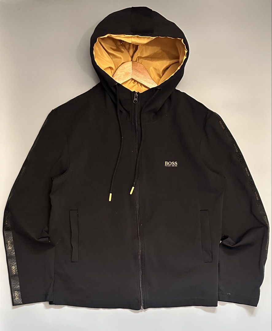 Hugo Boss Track Jacket (Category: Activewear) located in Manila. Submitted by thriftavenueph (Listing ID 1468089912, Image 1). Description: Fs: Hugo Boss Track Jacket Size: 21x24, L Condition: excellent, no issue, no crack prints, 10/10 color, working zippers Price: 2,500.