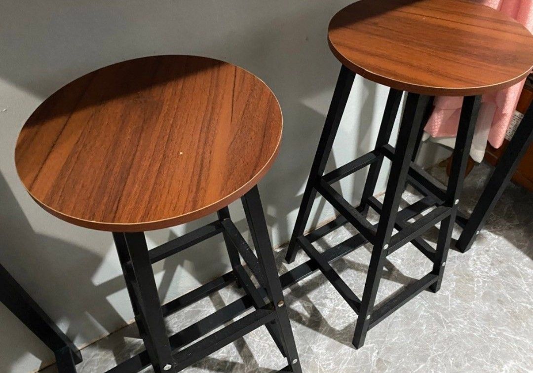 Industrial Bar Table with Two Stools (Category: Tables & Sets) located in Taguig. Submitted by rabbys (Listing ID 1468184794, Image 2). Description: - Set includes: 1 wooden top breakfast bar table (47 inches long) and 2 matching round stools - Design: Modern clean lines with sturdy black metal frames - Space-Saving: Compact footprint, ideal for small spaces, kitchen corners, or cozy dining areas - Maintenance: Easy to wipe down and maintain - Co
