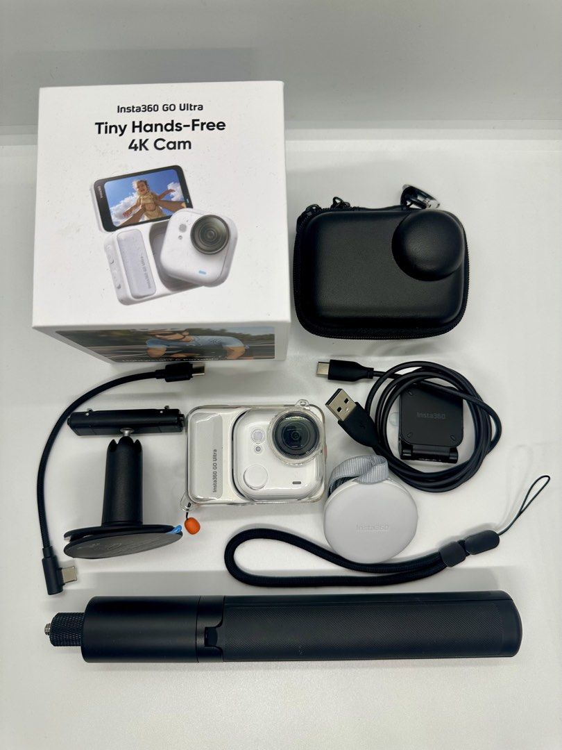 Insta360 GO Ultra 4K Camera with Accessories (Category: Video Cameras) located in Manila. Submitted by marslvdr (Listing ID 1468167563, Image 1). Description: Good as new, once used. Silicone case protected. Everything in photo included, memory card as well (128GB Sandisk Creator Micro SD). Meetups around Laguna, Manila & Batangas..