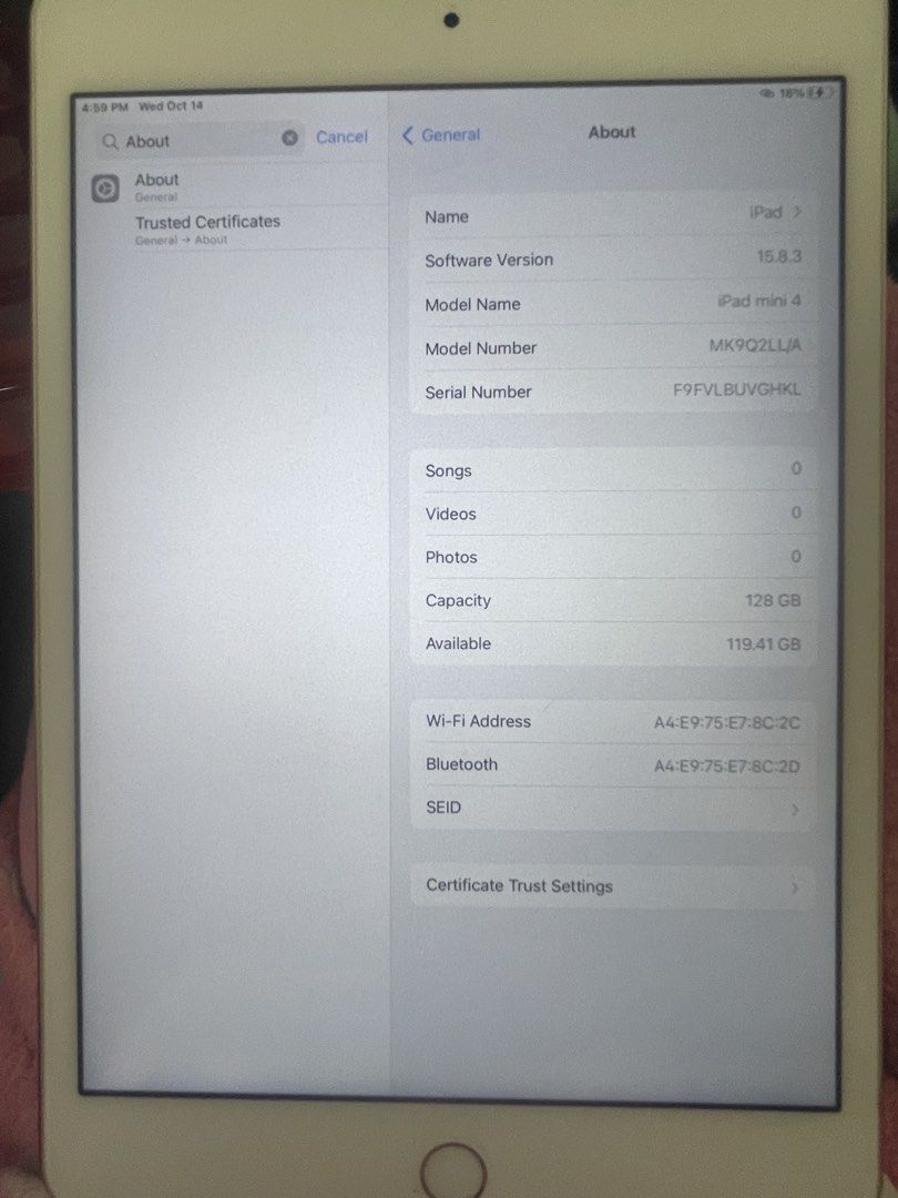 Ipad Mini 4 rose gold with freebies (Category: iPad) located in Paranaque City. Submitted by maryyyyy21 (Listing ID 1468059483, Image 3). Description: Ipad Mini 4 Rose gold 128GB Good as new 2 Free Pencils Free drawing gloves Free case With paper-like screen protector Good for drawing and studying.
