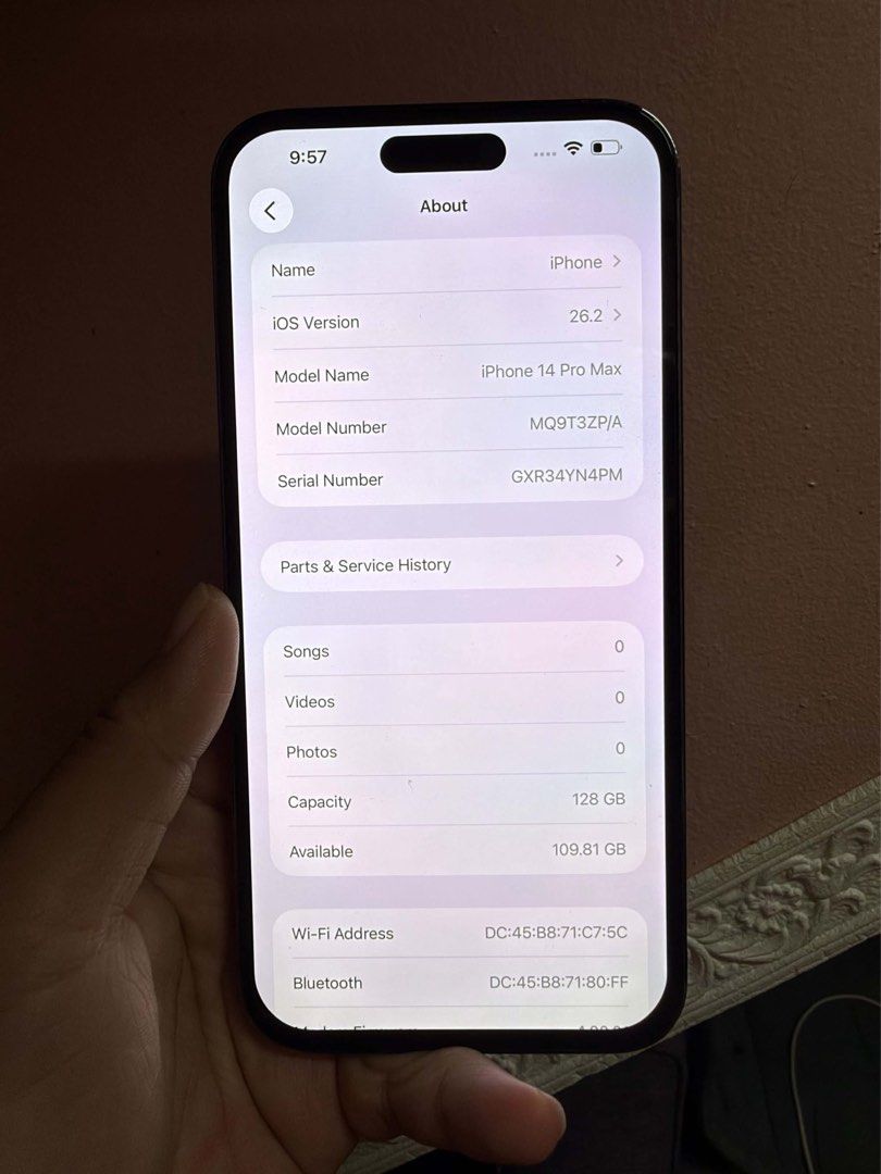 Iphone 14 Pro Max (Category: iPhone 14 Series) located in Manila. Submitted by asia.lee (Listing ID 1468107356, Image 3). Description: iPhone 14 Pro Max 128GB Deep Purple Personal used Openline / NTC replaced LCD + Batt (quality aftermarket, 1 month ago) Face ID working True Tone working Minor scratches Comes with original box + original cord 22K RFS: will upgrade meet up/ Manila.