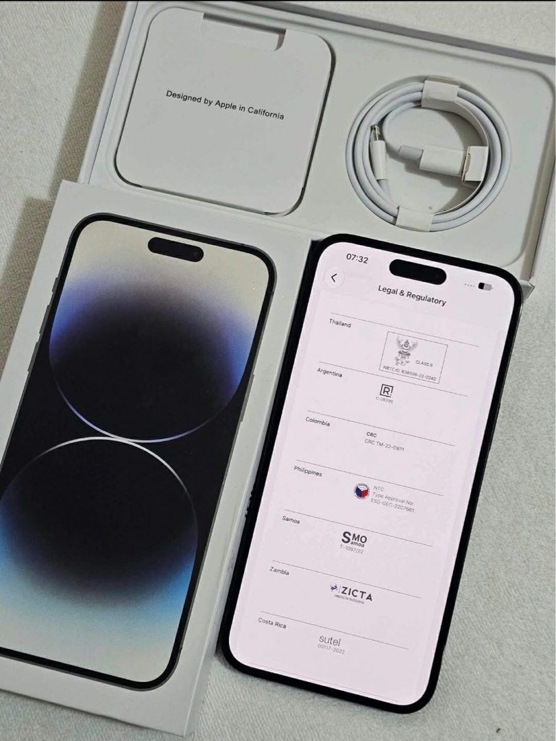 Iphone 14 pro max (Category: iPhone 14 Series) located in Manila. Submitted by noblestar.794f20 (Listing ID 1468150476, Image 2). Description: 18k Iphone 14 Promax Powermac 128gb storage Openline anysim 91% batteryhealth Ntc approve local variant Complete package with clear case.