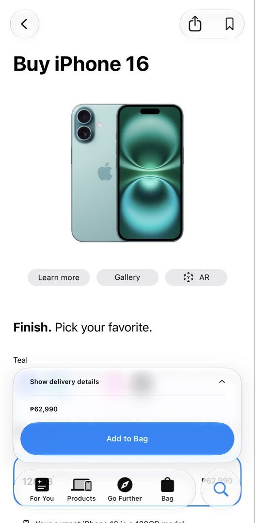 iPhone 16 128gb Teal Globe locked (Category: iPhone 16 Series) located in Marikina City. Submitted by fateprz (Listing ID 1468182608, Image 1). Description: iPhone 16 18gb Teal Globe locked 88% battery health Inclusions: Unit Box Sim ejector Original spigen case worth 2k RFS: Upgrade .