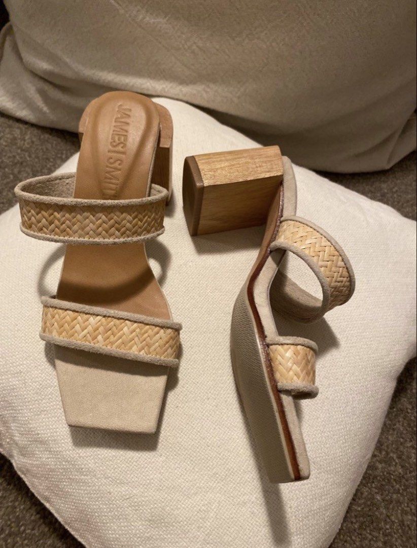 James Smith Woven Block Heel Sandals (Category: Flats & Sandals) located in Muntinlupa City. Submitted by hollieberrygirl (Listing ID 1468124450, Image 1). Description: James Smith Slip-on Sandals Store bought in Australia Woven, Natural Color Leather upper Slip on style w/ Twin vamp straps 8cm wooden block heel Size 37 ₱4,850 SF c/o buyer Seller is not responsible for anything that happens to the item after purchase..
