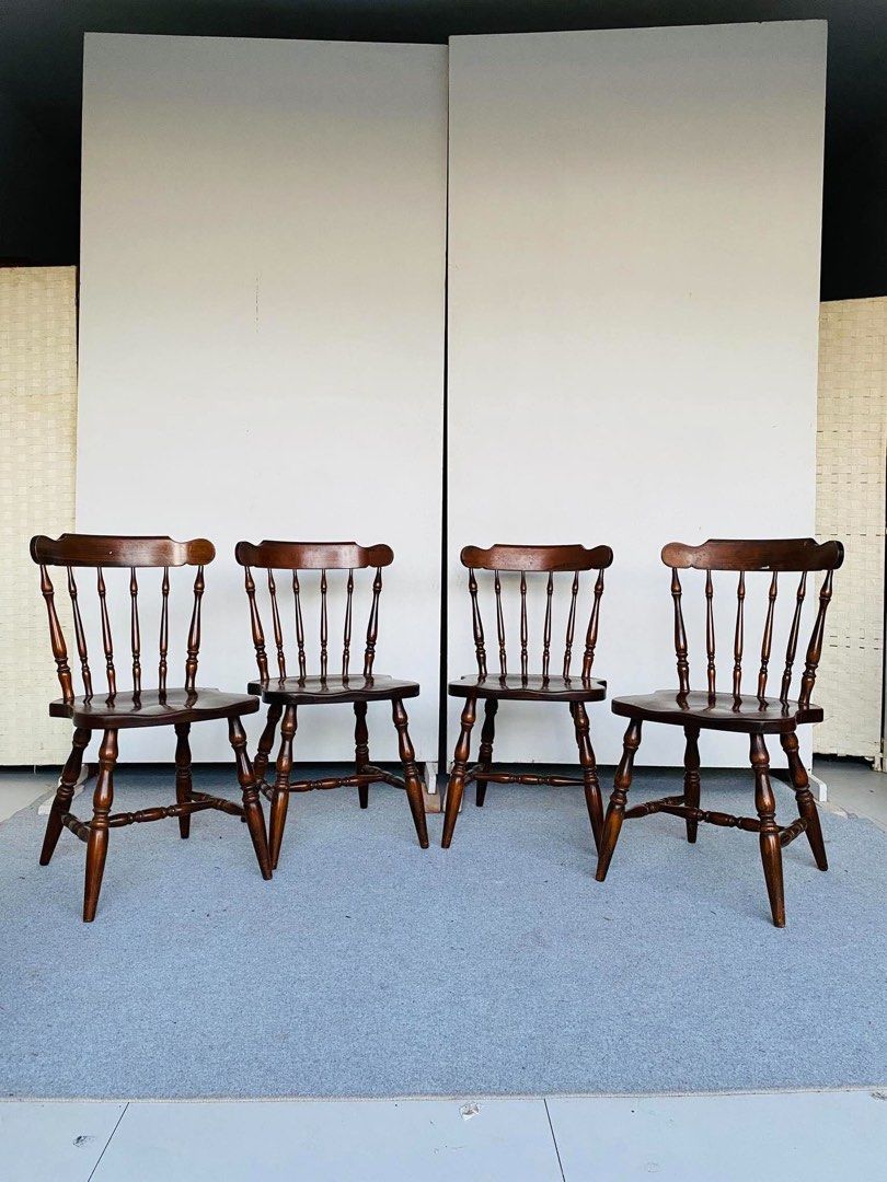 “JAPAN SURPLUS” HIDA SANGYO WINDSOR DINING CHAIRS (Category: Chairs) located in Bulacan. Submitted by monmon555 (Listing ID 1468244280, Image 3). Description: “JAPAN SURPLUS” HIDA SANGYO WINDSOR DINING CHAIRS SIZE: 18L” x 16W” x 17Sh” x 33H” inches (AS-IS ITEM) IN GOOD CONDITION.