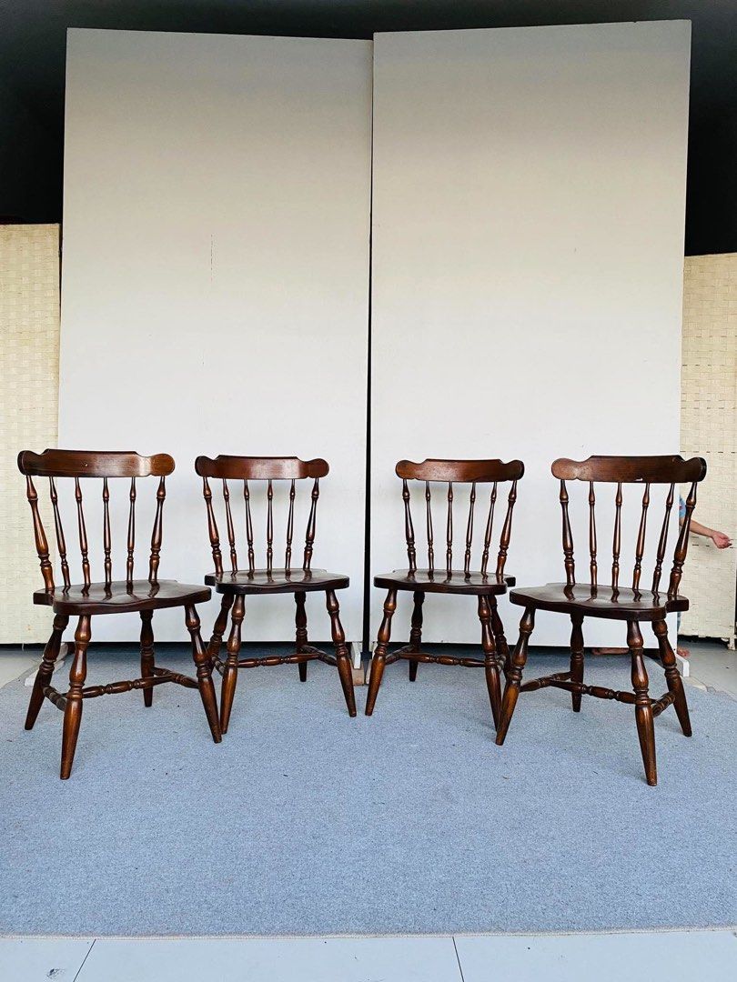“JAPAN SURPLUS” HIDA SANGYO WINDSOR DINING CHAIRS (Category: Chairs) located in Bulacan. Submitted by monmon555 (Listing ID 1468244280, Image 2). Description: “JAPAN SURPLUS” HIDA SANGYO WINDSOR DINING CHAIRS SIZE: 18L” x 16W” x 17Sh” x 33H” inches (AS-IS ITEM) IN GOOD CONDITION.