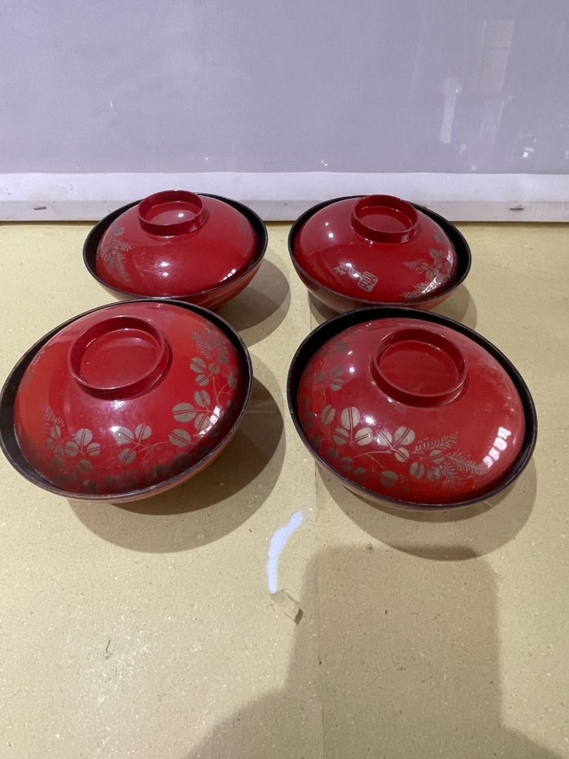 Japanese Red Lacquer Bowls (Category: Dinnerware & Cutlery) located in Quezon City. Submitted by foxsquaredeals (Listing ID 1468073694, Image 1). Description: (commonly used for miso soup, side dishes, dipping sauces, or rice) 12cm diameter x 2.5cmH 4pcs available P60/pc MOP:Gcash/Bank transfer .