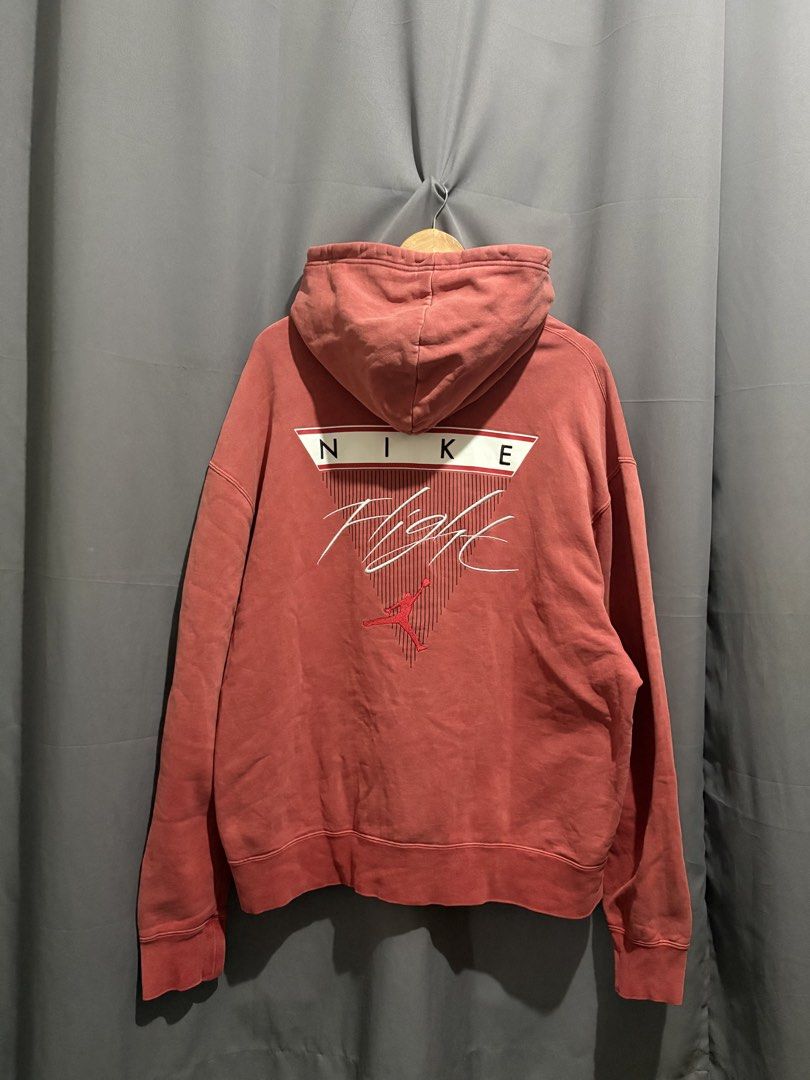 Jordan Flight Hoodie Acid Red (Category: Coats, Jackets and Outerwear) located in Santo Tomas. Submitted by miguelhussle (Listing ID 1468059661, Image 2). Description: - Brand: Jordan Flight - Color: Acid Red - Size: 3XL (Standard fit silhouette) -28 L x 25 W - Design: Large embroidered back graphic with Nike and Jumpman logo, plus a smaller stitched chest patch - Features: Front kangaroo pocket, ribbed cuffs and hem - Origin: Made in China.