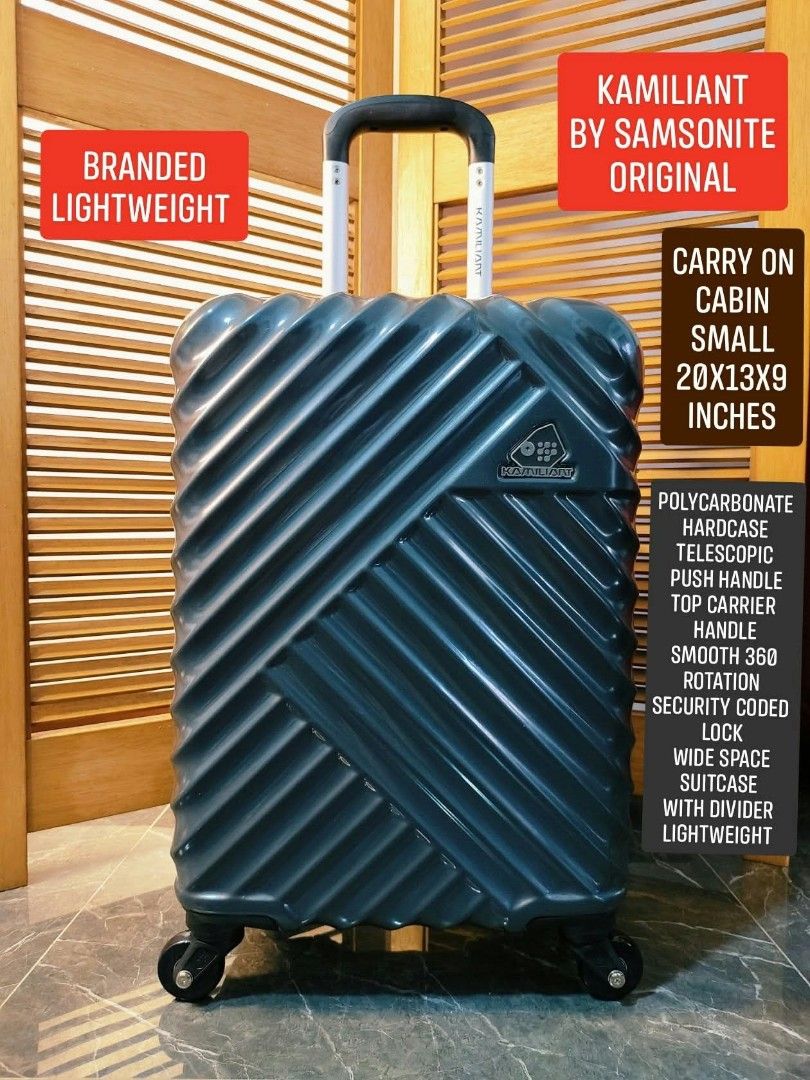 🧳KAMILIANT BY SAMSONITE (Category: Luggage) located in Manila. Submitted by chocoman0235367 (Listing ID 1468062928, Image 1). Description: 😍😍BRANDED LIGHTWEIGHT😍😍 📍 KAMILIANT BY SAMSONITE SPINNER📍 ⚡⚡SALE⚡⚡ Japan Imported Carry on,Cabin,Small Size ✨Polycarbonate hardcase ✨Security Coded Lock ✨Smooth and silent 360 Rotation Double Wheels ✨Telescopic Push handle ✨Top carrier Handle ✨Wide space Suitcase ✨With Support Strap and Divider ✨Lightwe
