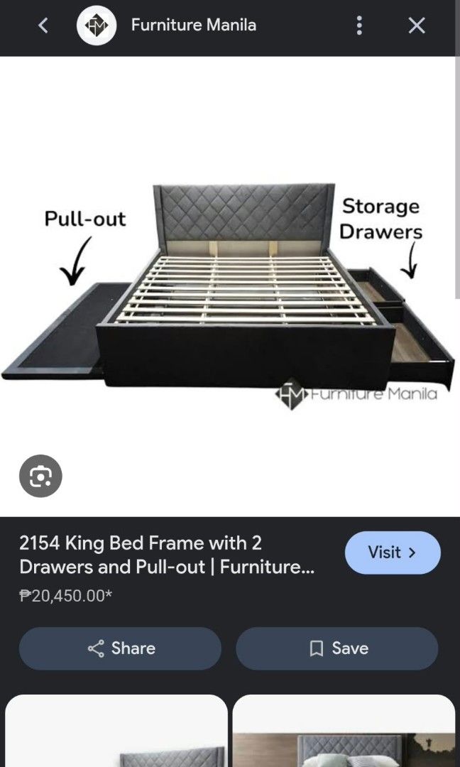 KING SIZE BED USED BED FRAME WITH STORAGE AND PULLOUTS (Category: Bed Frames & Mattresses) located in Binan City. Submitted by chloedvoutletshoppe (Listing ID 1468091305, Image 1). Description: i fotgot the brand na po pickup at our house ayusin niyo na lang po yubg ibang mga kahoy pero overall nagagamit pa po siya and ne screws po halos lahat anjan pero in xase me kulang maghanda na lang po kayo ng screws ✔️ All items are 100% authentic ✔️ Money