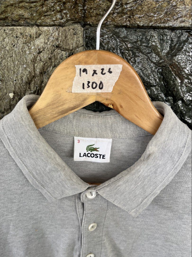 Lacoste Gray Poloshirt (Category: Tshirts & Polo Shirts ) located in Cagayan de Oro. Submitted by curatedheirloomph_ (Listing ID 1468231138, Image 2). Description: 𝘿𝙞𝙢𝙚𝙣𝙨𝙞𝙤𝙣𝙨: 19x26 𝘽𝙚𝙨𝙩 𝙁𝙞𝙩: Small - Medium 𝘾𝙤𝙣𝙙𝙞𝙩𝙞𝙤𝙣 & 𝘾𝙤𝙡𝙤𝙧 𝙍𝙖𝙩𝙚: Excellent (9.5/10) 𝙄𝙨𝙨𝙪𝙚: N/A 𝘼𝙪𝙩𝙝𝙚𝙣𝙩𝙞𝙘𝙞𝙩𝙮 𝘿𝙚𝙘𝙡𝙖𝙧𝙖𝙩𝙞𝙤𝙣: Authentic.