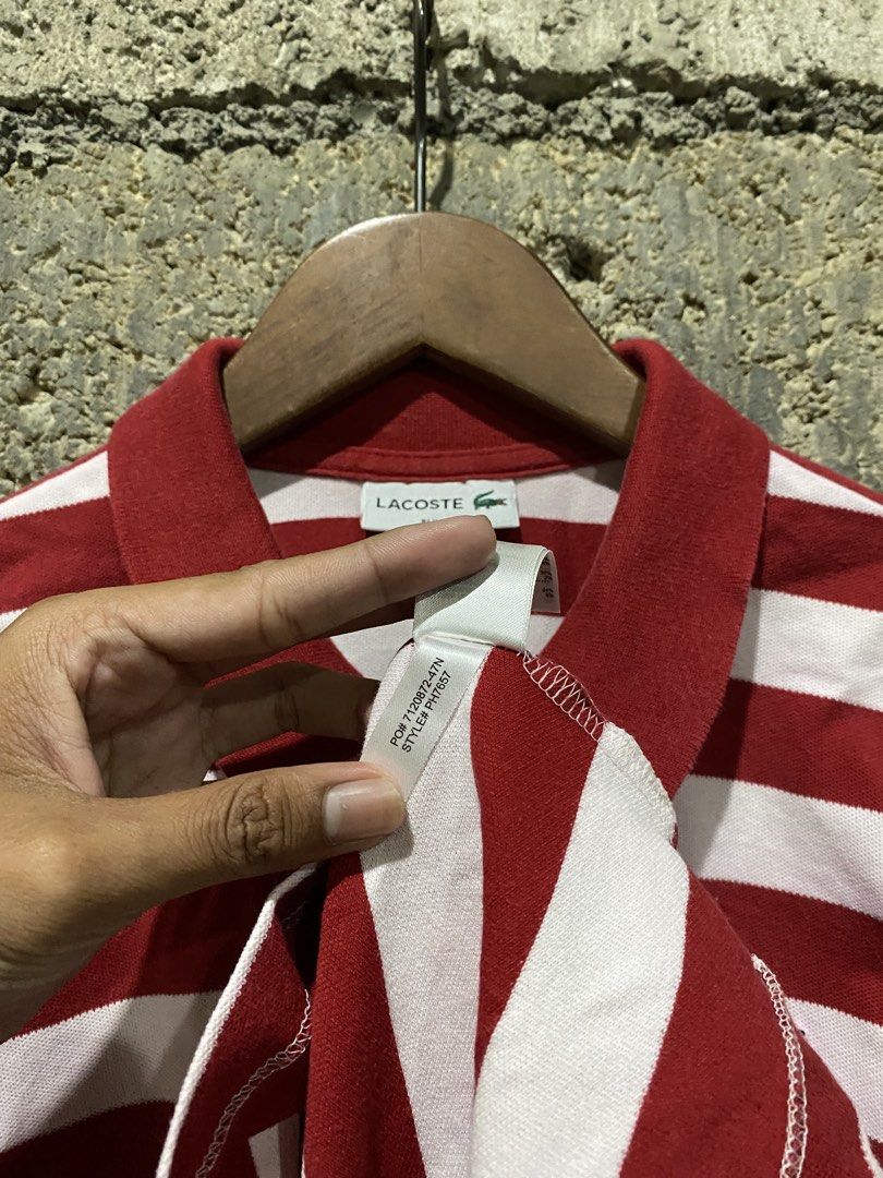 Lacoste Red stripe polo (Category: Tshirts & Polo Shirts ) located in Odiongan. Submitted by renz_john (Listing ID 1468176871, Image 3). Description: Excellent condition No issue Dimes:19x27.