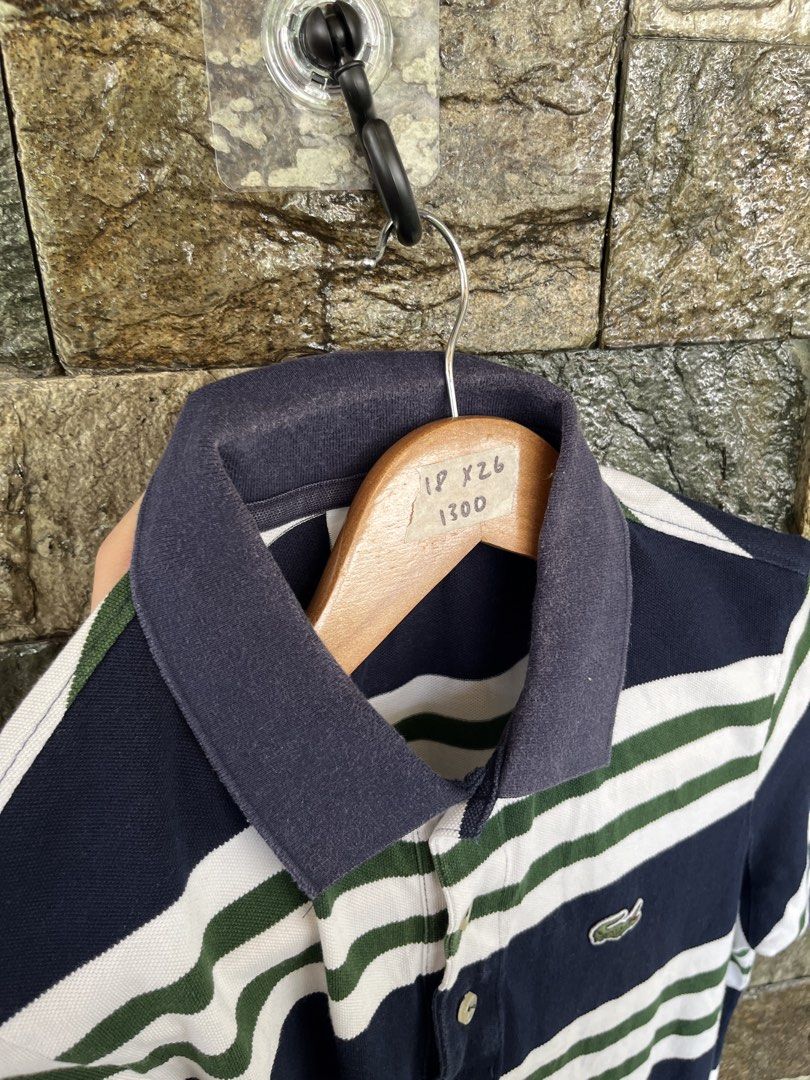 Lacoste Stripe Poloshirt (Category: Tshirts & Polo Shirts ) located in Cagayan de Oro. Submitted by curatedheirloomph_ (Listing ID 1468127834, Image 3). Description: 𝘿𝙞𝙢𝙚𝙣𝙨𝙞𝙤𝙣𝙨: 18x26 𝘽𝙚𝙨𝙩 𝙁𝙞𝙩: Small 𝘾𝙤𝙣𝙙𝙞𝙩𝙞𝙤𝙣 & 𝘾𝙤𝙡𝙤𝙧 𝙍𝙖𝙩𝙚: Excellent (9.5/10) 𝙄𝙨𝙨𝙪𝙚: Collar lining 𝘼𝙪𝙩𝙝𝙚𝙣𝙩𝙞𝙘𝙞𝙩𝙮 𝘿𝙚𝙘𝙡𝙖𝙧𝙖𝙩𝙞𝙤𝙣: Authentic.