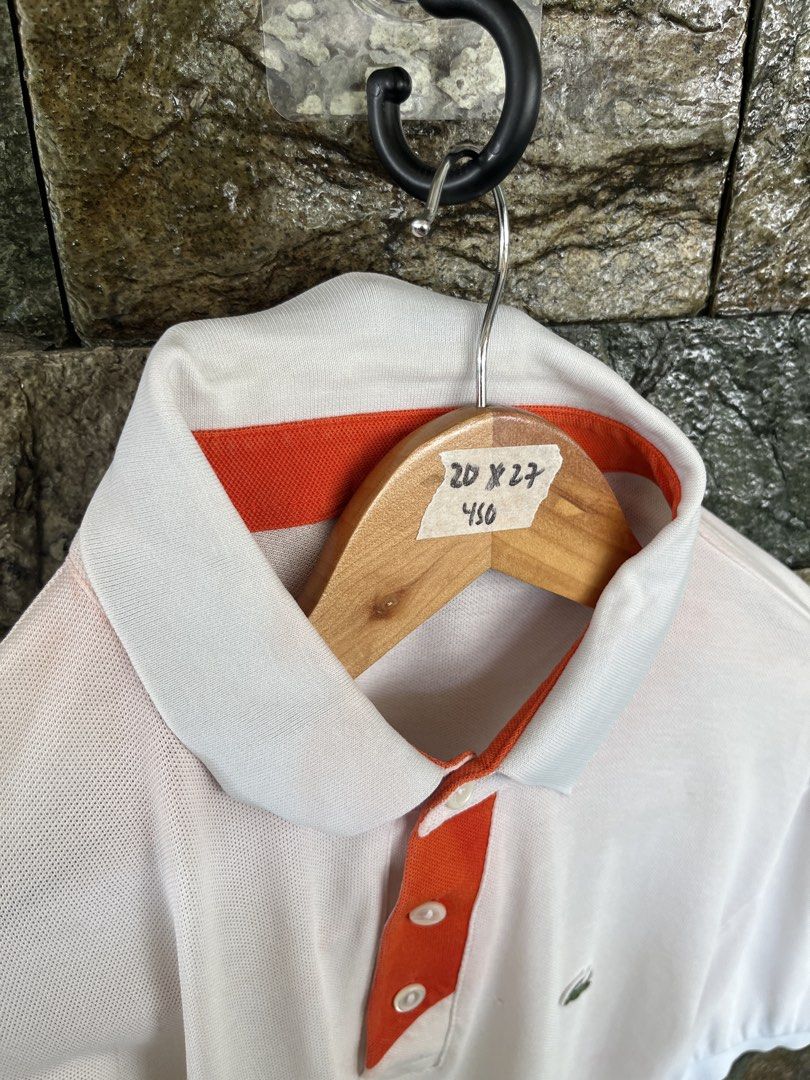 Lacoste White with Orange Poloshirt (Category: Tshirts & Polo Shirts ) located in Cagayan de Oro. Submitted by curatedheirloomph_ (Listing ID 1468228683, Image 3). Description: 𝘿𝙞𝙢𝙚𝙣𝙨𝙞𝙤𝙣𝙨: 20x27 𝘽𝙚𝙨𝙩 𝙁𝙞𝙩: Medium 𝘾𝙤𝙣𝙙𝙞𝙩𝙞𝙤𝙣 & 𝘾𝙤𝙡𝙤𝙧 𝙍𝙖𝙩𝙚: Excellent (9.5/10) 𝙄𝙨𝙨𝙪𝙚: Pin hole 𝘼𝙪𝙩𝙝𝙚𝙣𝙩𝙞𝙘𝙞𝙩𝙮 𝘿𝙚𝙘𝙡𝙖𝙧𝙖𝙩𝙞𝙤𝙣: Authentic.