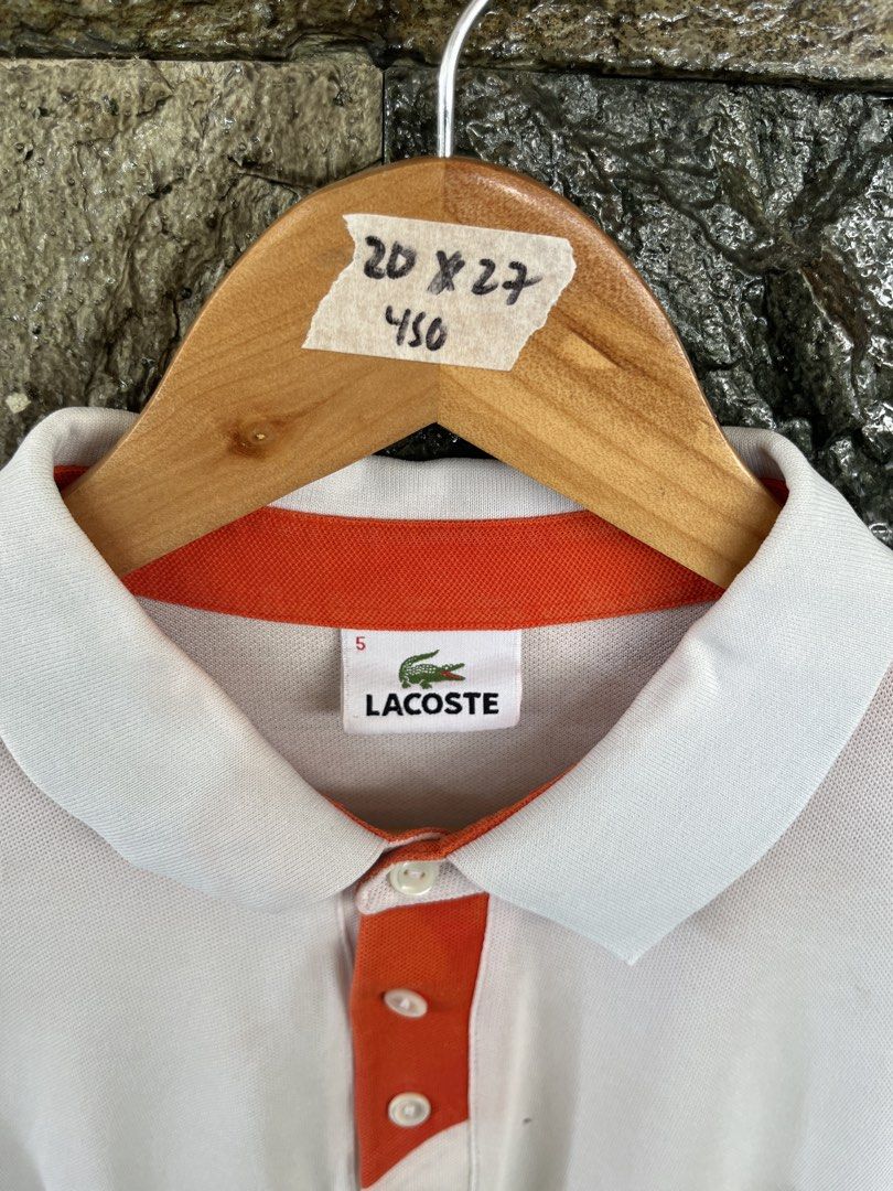 Lacoste White with Orange Poloshirt (Category: Tshirts & Polo Shirts ) located in Cagayan de Oro. Submitted by curatedheirloomph_ (Listing ID 1468228683, Image 2). Description: 𝘿𝙞𝙢𝙚𝙣𝙨𝙞𝙤𝙣𝙨: 20x27 𝘽𝙚𝙨𝙩 𝙁𝙞𝙩: Medium 𝘾𝙤𝙣𝙙𝙞𝙩𝙞𝙤𝙣 & 𝘾𝙤𝙡𝙤𝙧 𝙍𝙖𝙩𝙚: Excellent (9.5/10) 𝙄𝙨𝙨𝙪𝙚: Pin hole 𝘼𝙪𝙩𝙝𝙚𝙣𝙩𝙞𝙘𝙞𝙩𝙮 𝘿𝙚𝙘𝙡𝙖𝙧𝙖𝙩𝙞𝙤𝙣: Authentic.