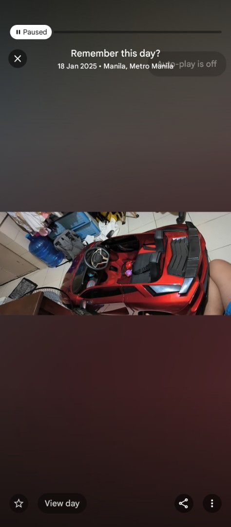 Lamborghini toy car (Category: Kids Toys) located in Manila. Submitted by leivon (Listing ID 1468106870, Image 1). Description: - Vibrant red ride-on toy car with a sleek glossy finish - Features a sporty black spoiler and matching steering wheel - Safe and secure seating area equipped with a seatbelt - Clean interior setup, well-maintained and ready to use - Ideal for driveway play or indoor cruising - Selling because it takes up a bit of space 