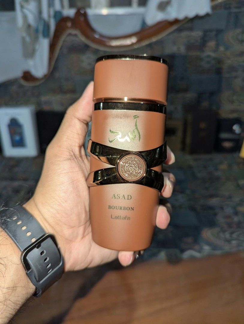 Lattafa Asad Bourbon Eau De Parfum 90ml (Category: Fragrance & Deodorants) located in Manila. Submitted by fastearth.8e35e7 (Listing ID 1468278767, Image 3). Description: - Authentic Lattafa Asad Bourbon Eau de Parfum - Generous 100ml natural spray bottle - Comes complete with the original box in pristine condition - packaging featuring an ornate circular lion crest not included - Includes Arabic text markings and a holographic authentication sti