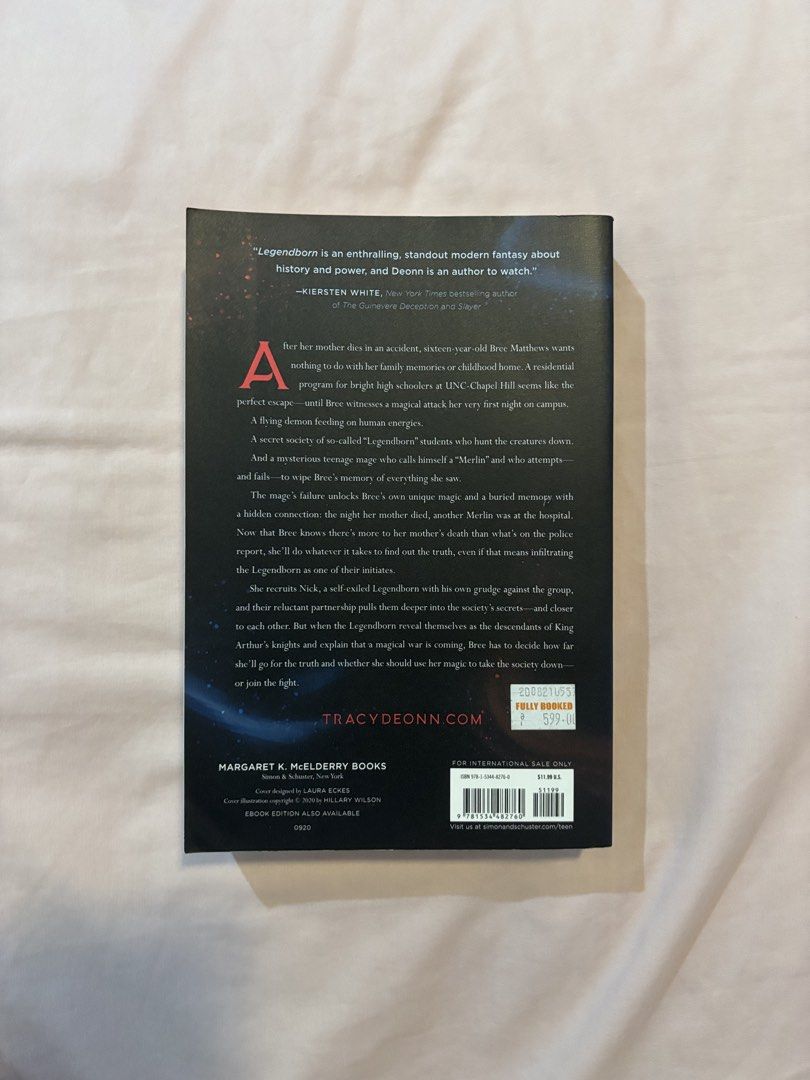 Legendborn by Tracy Deonn (Category: Storybooks) located in Quezon City. Submitted by cmtom (Listing ID 1468094989, Image 2). Description: Loc: qc International paperback edition Bought in 2021 at fullybooked for ₱599. Never read. Pages and front/back cover are in good printing condition (cover edges are mildly worn), see pic for creasing @ back page.