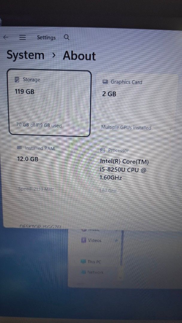 Lenovo i5 8th gen dual GPU (Category: Laptops & Notebooks) located in Manila. Submitted by anuseyo (Listing ID 1468099353, Image 3). Description: - Lenovo laptop with matching Lenovo carrying bag included - Processor: Intel Core i5 8th Gen - Memory: 12GB RAM - Storage: 119GB SSD - Graphics:2GB AMD Radeon Graphics - 1080p LCD resolution - thunderbolt - 3 hrs battery life - OS: Windows 11 installed - ready to use with Freebies.