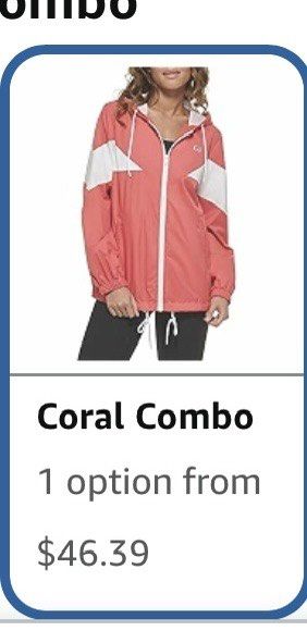Levi's Windbreaker Coral Combo Medium (Category: Coats, Jackets and Outerwear) located in Quezon City. Submitted by jamboreeee (Listing ID 1468234113, Image 1). Description: Levi's colorblock windbreaker in coral combo. Size Medium. White zip front, hood with drawstrings, mesh lining inside. Two-tone coral and white chevron panel design across the chest and sleeves. Elastic cuffs and adjustable hem drawcords. Original store tag still attached to 