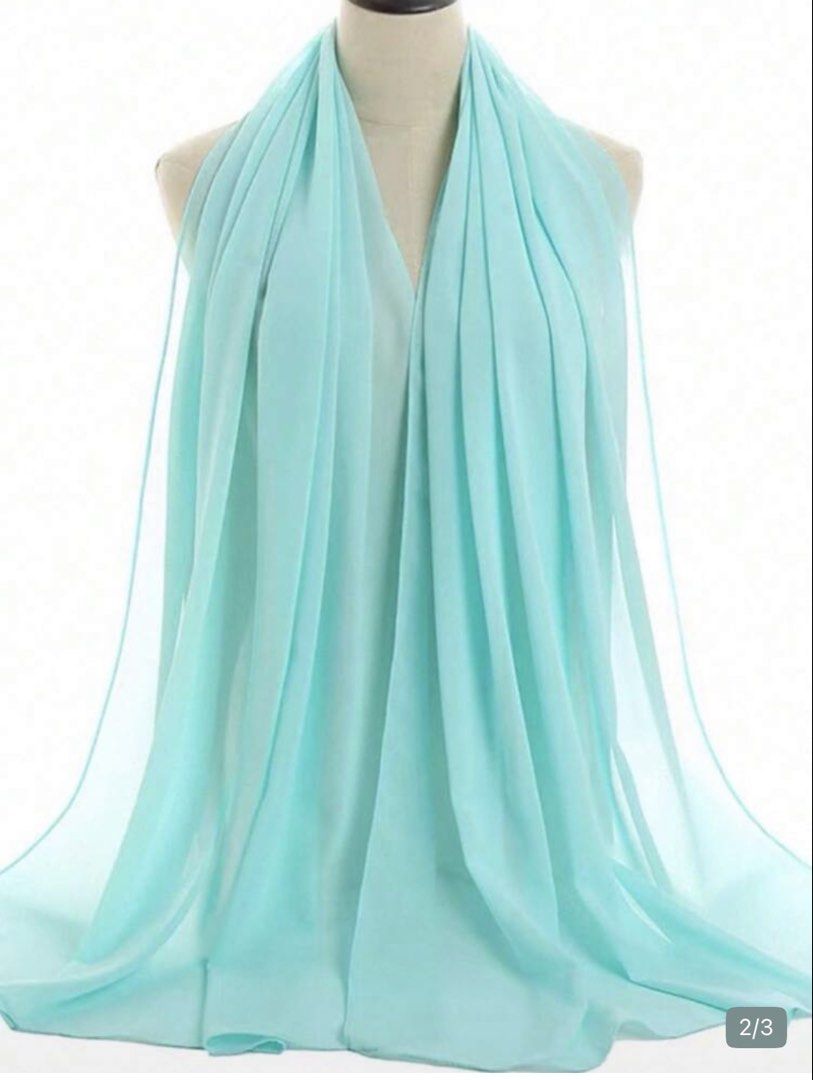 Light Blue Chiffon Scarf Hijab Long Shawl (Category: Scarves) located in Manila. Submitted by ashiyanana (Listing ID 1468169403, Image 1). Description: 2 PCS BRANDNEW rfs: wrong color Color: Light blue - Material: Super soft, flowy, and breathable chiffon - Style: Drapes nicely, easy to style for everyday or special occasions .