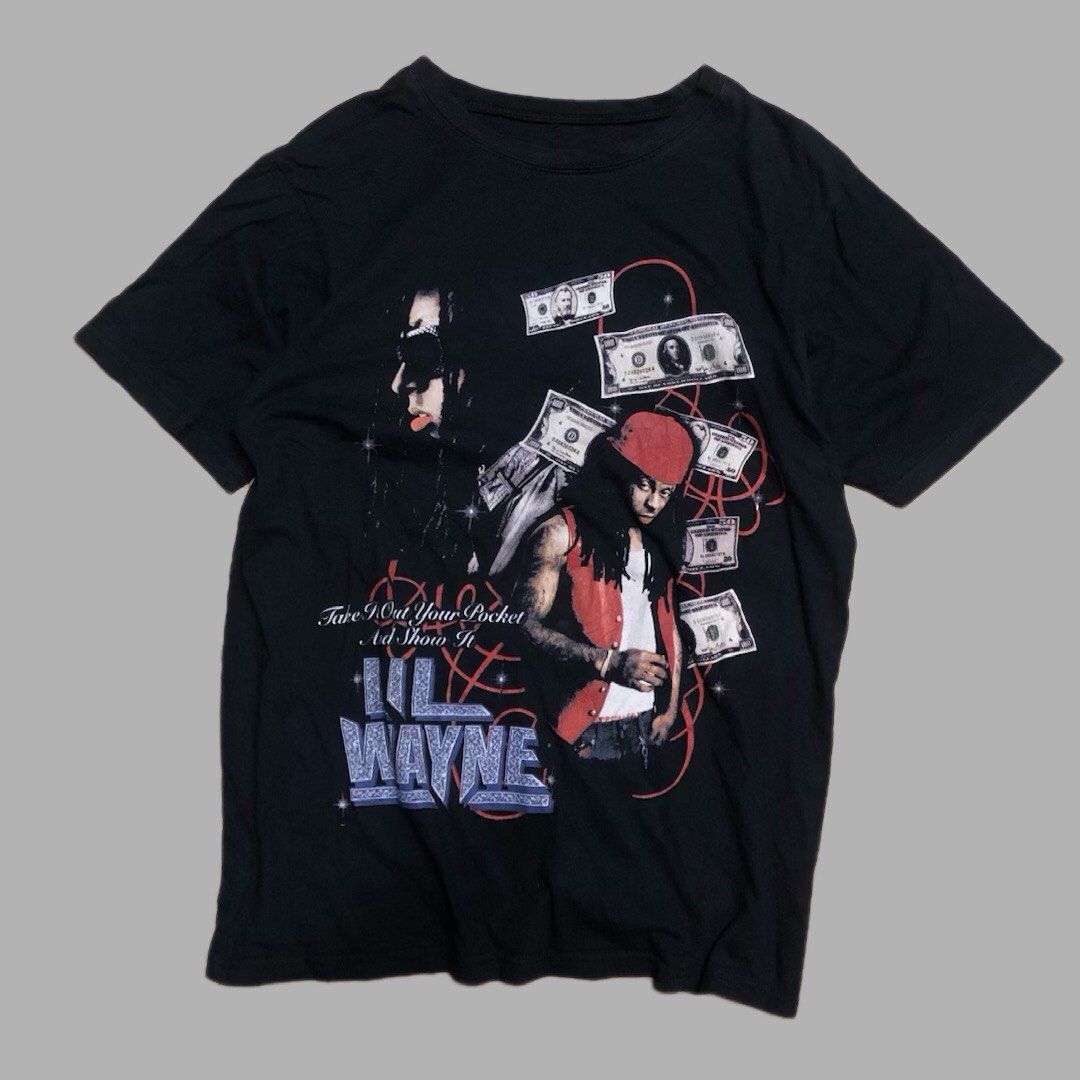Lil Wayne Bravado Vintage Supply Co Graphic Tee (Category: Tshirts & Polo Shirts ) located in Dasmarinas. Submitted by johnlloydm99208 (Listing ID 1468260352, Image 1). Description: - Brand: Bravado Vintage Supply Co. (Manufactured by ACSENSE) - Artist/Design: Lil Wayne with currency graphic and 'Take It Out Your Pocket And Show It' text - Size: Medium - Color: Black - Authenticity: Official 2017 Young Money Merchandising interior collar print - 