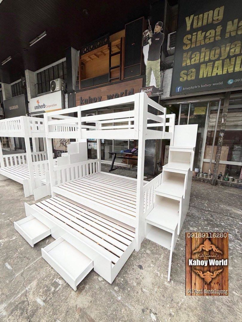 Loft Bed and Bunk Bed (Category: Bed Frames & Mattresses) located in Manila. Submitted by paul_rivera04 (Listing ID 1468059390, Image 3). Description: - Loft Bed - Bunk Bed - Bed frame Mahogany Wood Price may change depending on size and other features. PM me for orders and inquiries #kahoyworld #furniture #bunkbeds #doubledeck #spacesaving.