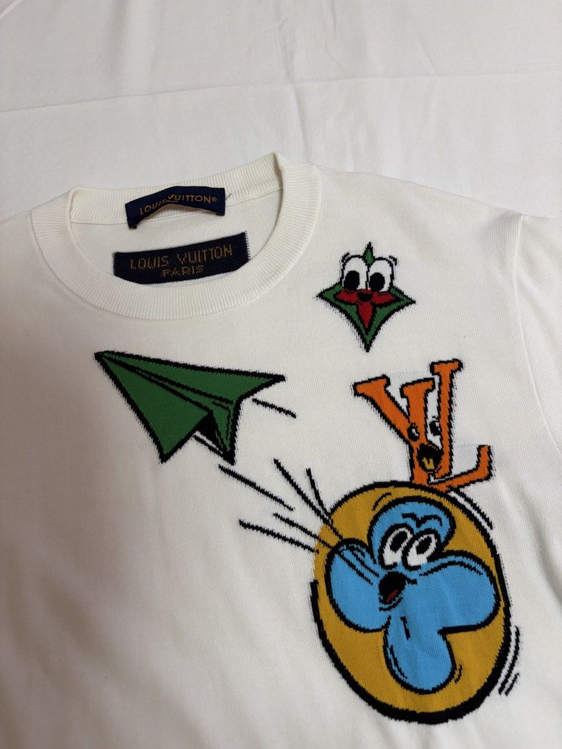 Louis Vuitton Cartoon Knit Shirt (Category: Luxury Apparel) located in Pasig City. Submitted by chamoisee (Listing ID 1468087422, Image 2). Description: Louis Vuitton Cartoon Knit Shirt 19”x24” (altered length) see pics for 2 stains that can be washed in good condition .
