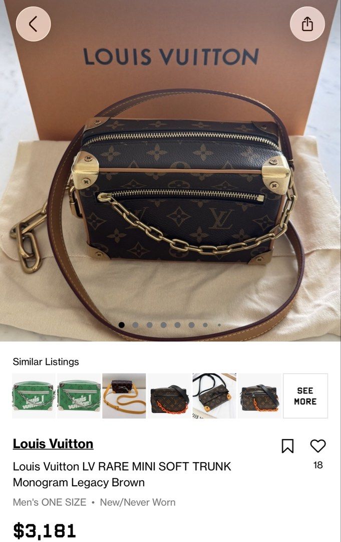 Louis Vuitton LV RARE MINI SOFT TRUNK Monogram Legacy Brown (Category: Luxury Bags & Wallets) located in Baguio. Submitted by saleztalk2600 (Listing ID 1468184079, Image 1). Description: Louis Vuitton LV RARE MINI SOFT TRUNK Monogram Legacy Brown Very good condition 30k pesos negotiable .