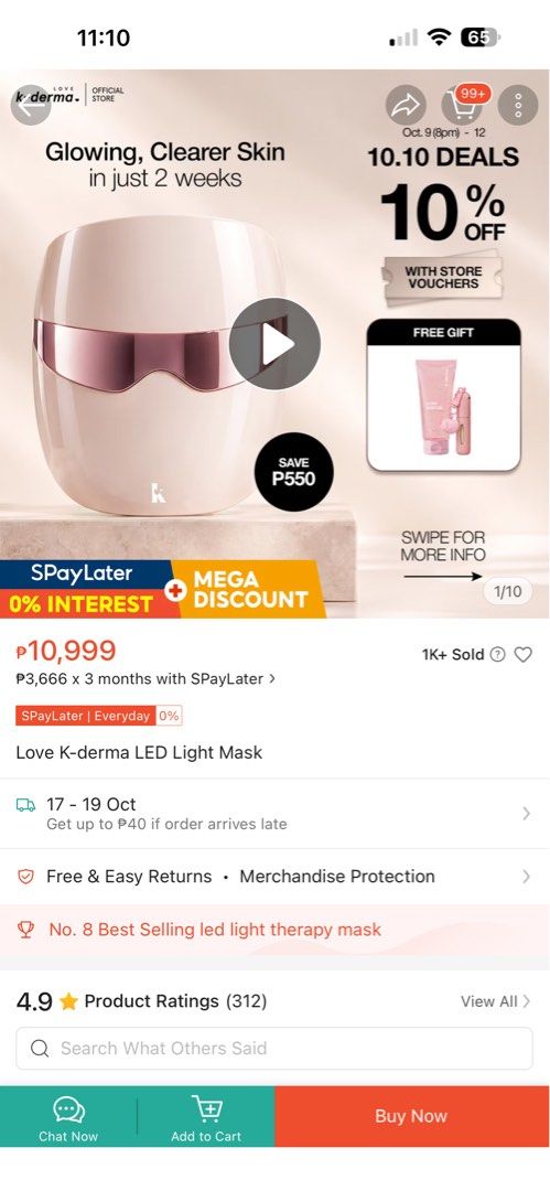 Love K-derma LED Light Mask (Category: Face Care) located in Manila. Submitted by be11igerent (Listing ID 1468230587, Image 1). Description: 50% off the Orange app price!!! - Authentic Love K-derma LED Light Therapy Mask designed for clearer skin - Easy-to-use at home with multiple indicator settings - Includes LED mask and handheld controller - Comes with charging cable, storage pouch, and user manual - Complete with original retail box.