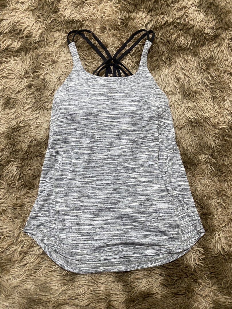 Lululemon Gray Space Dye Tank Top Size 8 (Category: Sleeveless) located in Cagayan de Oro. Submitted by sepamorash53558 (Listing ID 1468200212, Image 1). Description: - Brand: Lululemon - Style: Workout tank top with built-in black sports bra and strappy back - Color/Pattern: Gray space dye - Size: 8 (tag in inner pocket) - Features: Reflective logo on lower left hem, highly breathable - Ideal for: Yoga, gym sessions, running, and casual wear.