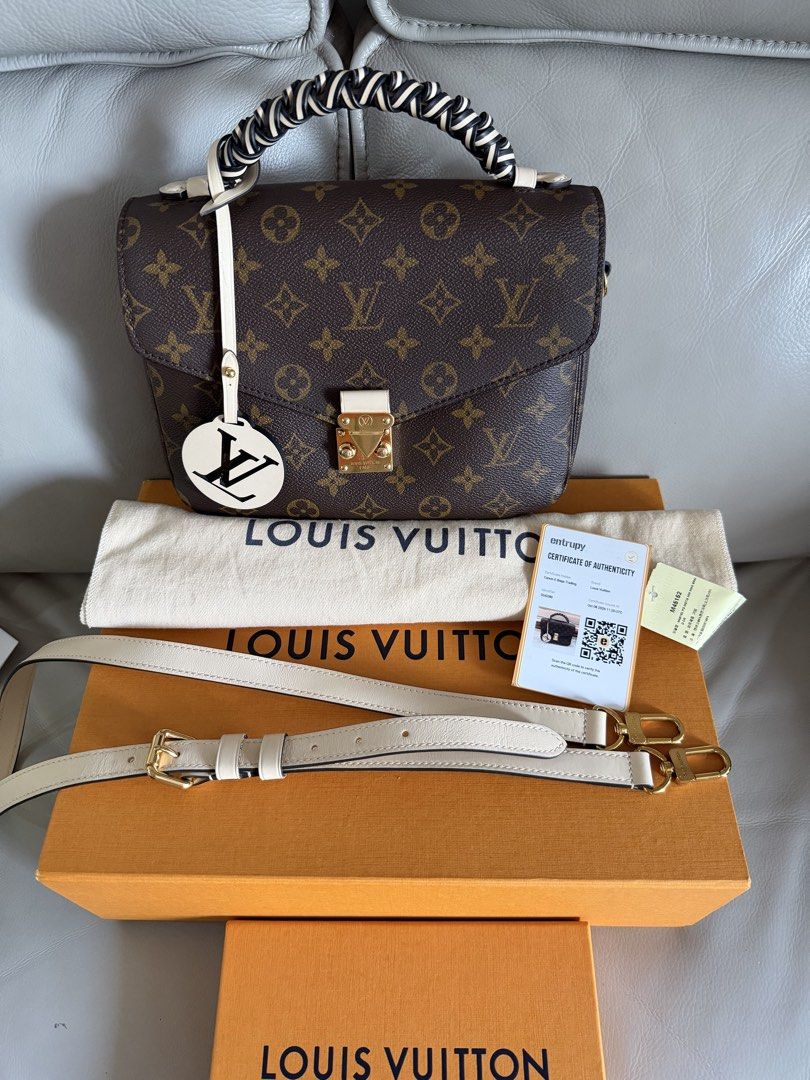 LV METIS- LIMITED EDITION (Category: Cross-body Bags) located in Makati City. Submitted by lambogirl (Listing ID 1468188660, Image 2). Description: ✔️ This is a Louis Vuitton Monogram Braided Pochette Métis (Crème/Beige edition), a limited-edition variation of the classic Pochette Métis. ✔️Rank S- excellent condition ✔️Microchipped-comes complete ✔️Free shipping or Pick up (Makati).