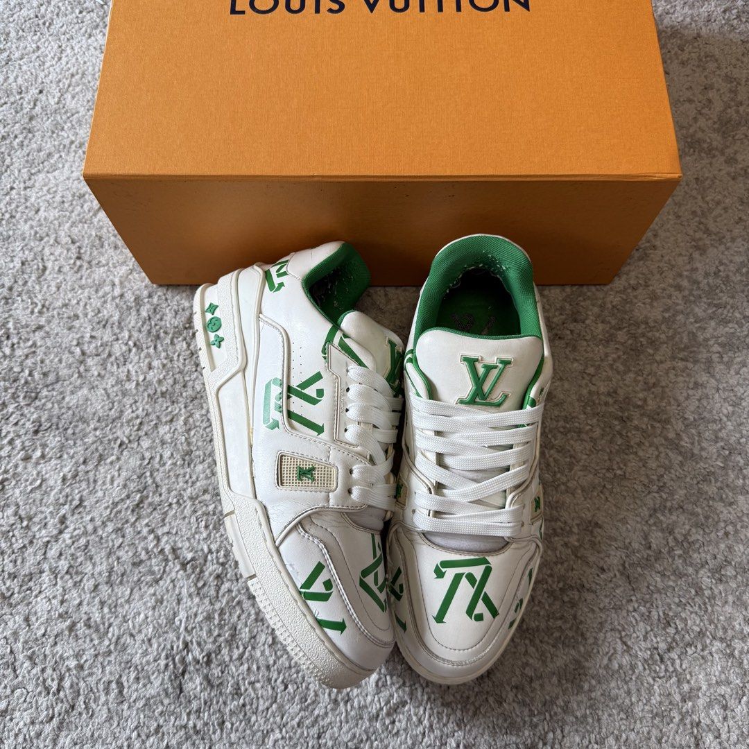 LV Trainer White Green Recycled (Category: Dress Shoes) located in Paranaque City. Submitted by nego.allday (Listing ID 1468110027, Image 1). Description: LV Trainer White Green Recycled 7UK | Used ₱15,000 (SRP 85k).