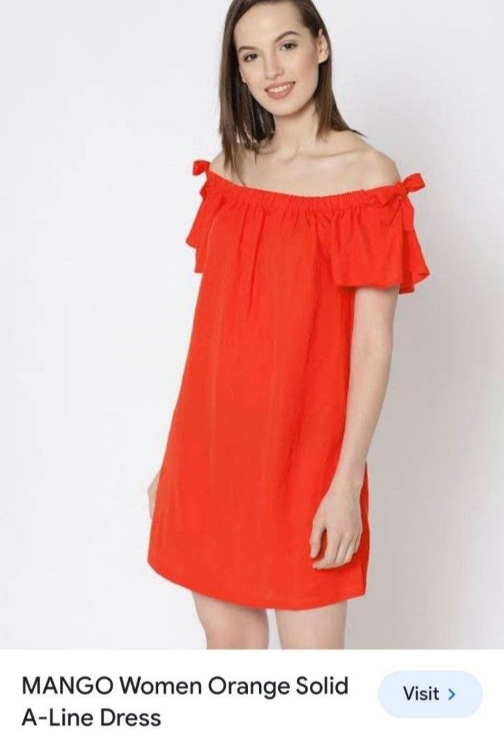 MANGO Orange Off Shoulder A-Line Dress (Category: Dresses) located in Manila. Submitted by PrinceDani.Clothing (Listing ID 1468094540, Image 1). Description: mango off shoulder dress large 21in width 28in length excellent condition .