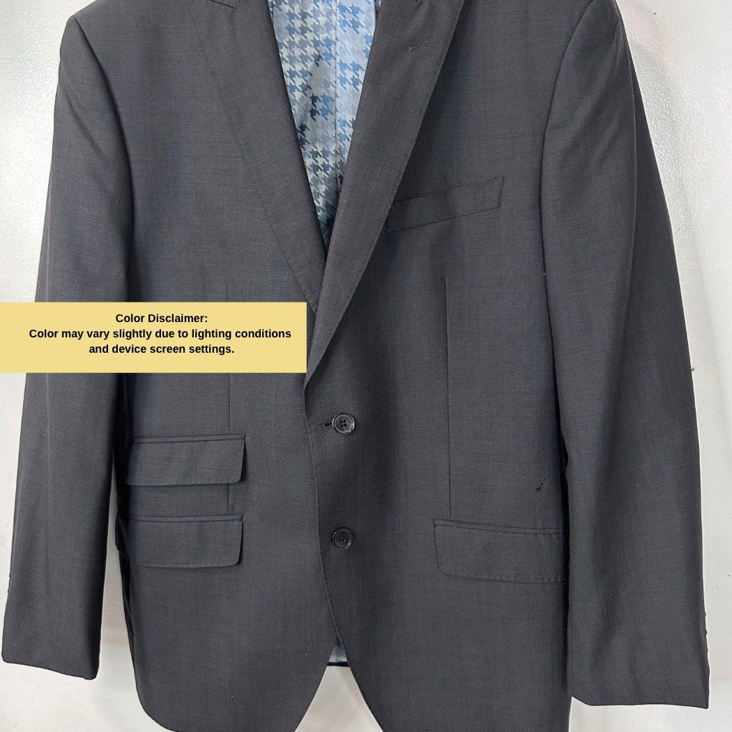 Marks & Spencer Autograph Wool Blend Blazer Jacket in Charcoal Grey (Medium) (Category: Coats, Jackets and Outerwear) located in Baguio. Submitted by lctrendz (Listing ID 1468134854, Image 2). Description: Product Description Wool Mohair Blazer. Notch lapel, two-button front closure, dual flap front pockets with ticket pocket, and double side vents. Fully lined with printed houndstooth pattern. Listing Details Brand: Marks & Spencer (Autograph) C
