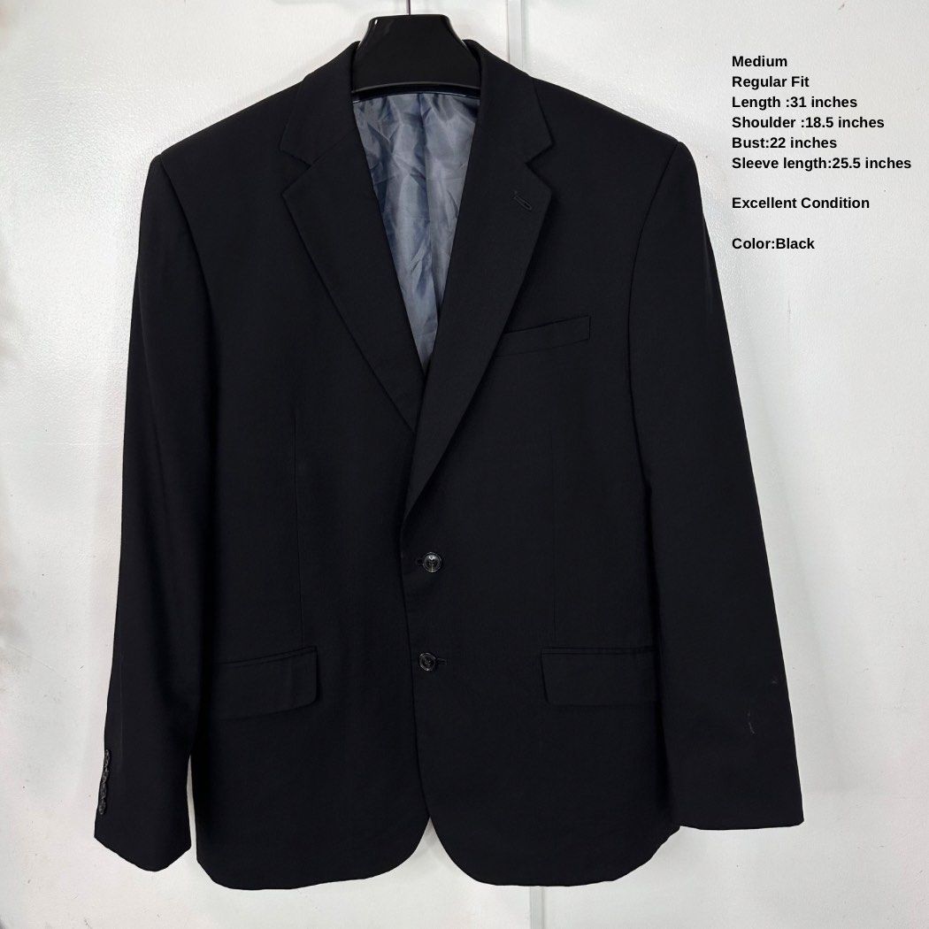 Marks & Spencer Black Wool Rich Blend Suit Blazer Size Medium (Category: Coats, Jackets and Outerwear) located in Baguio. Submitted by lctrendz (Listing ID 1468102337, Image 1). Description: Product Description Wool rich blend suit jacket blazer. Notch lapels, two-button front closure, welt chest pocket, and flap front pockets. Fully lined. Listing Details Brand: Marks & Spencer (M&S Collection - Performance) Color: Black Condition: Excellent Siz