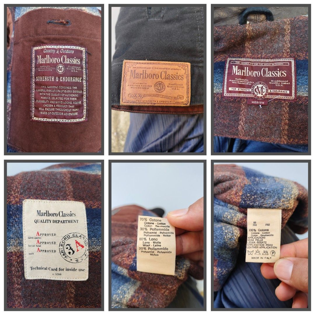 Marlb*ro classics blanket lined (Italy made) (Category: Coats, Jackets and Outerwear) located in Baguio. Submitted by archival_thrifted.ph. (Listing ID 1468141983, Image 2). Description: FOR SALE‼️ .MARLB*RO CLASSICS BLANKET LINED JACKET .MADE IN ITALY 🇮🇹 .💯 AUTHENTIC . EXCELLENT CONDITION .LIGHTLY FADE ON SHOULDER PART BARELY VISIBLE .MEDIUM ON TAG .PHP 3980 PLUS SF .❌❌ COP/COD .MOP GCASH . COURIER J&T .BAGUIO AREA .DM FOR SURE BUYER TY.