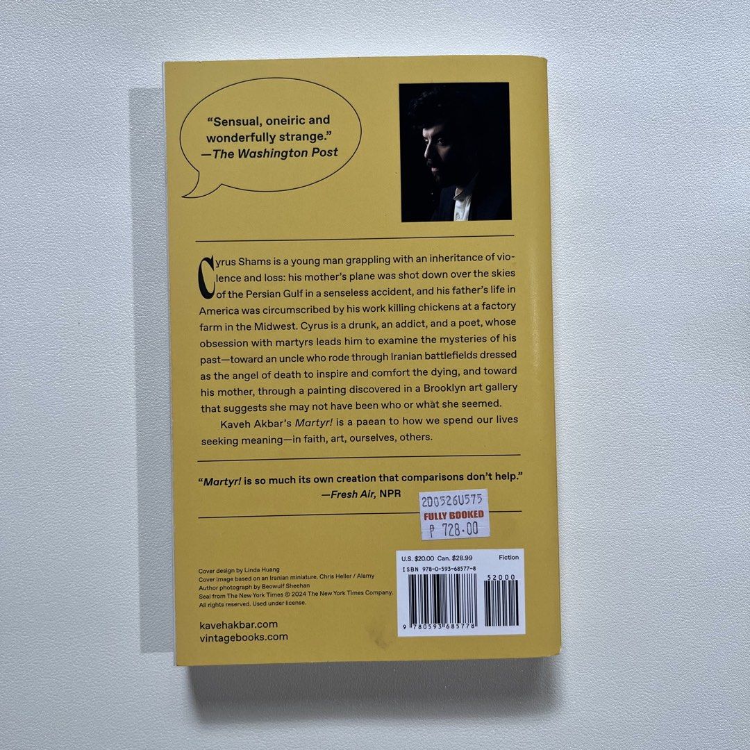 Martyr by Kaveh Akbar (Category: Storybooks) located in Davao. Submitted by shopshirizu (Listing ID 1468156005, Image 2). Description: like new condition no annotations.